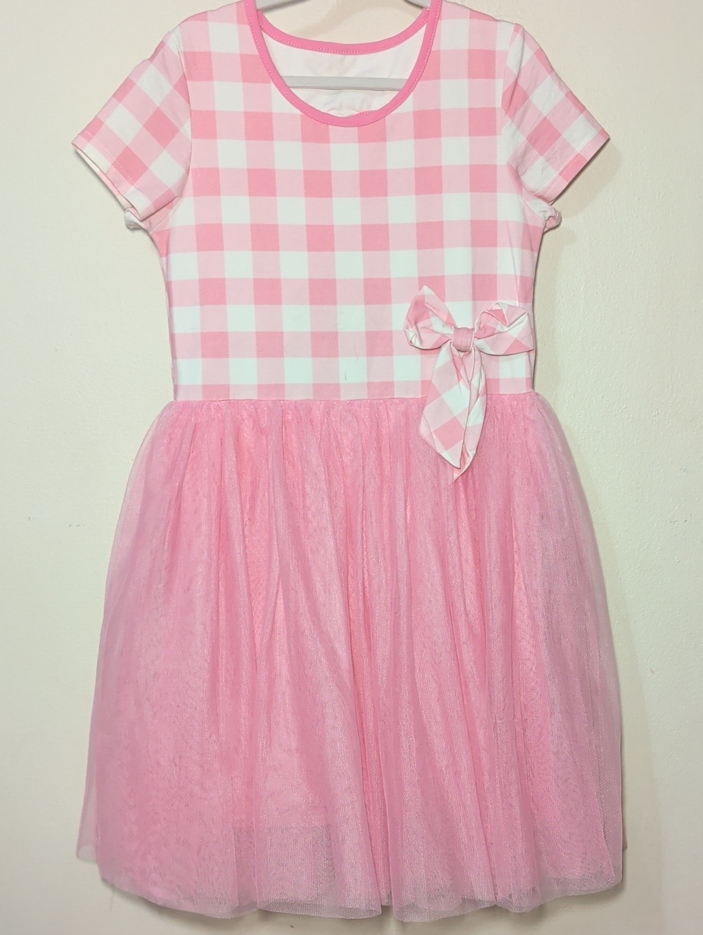 Taylor Joelle Pink Gingham Barbie Tutu Dress w/ Bow + Heart Cutout Girls Size 12